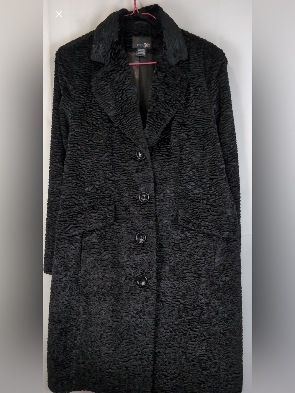 Like New - Stunning East 5th Black Curly Persian Lamb Faux Fur Coat